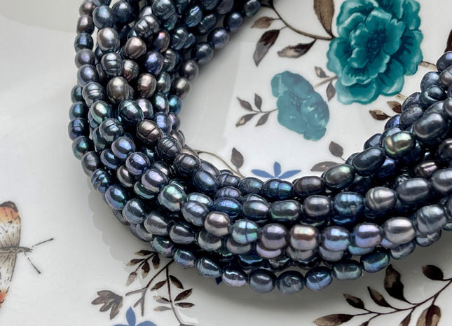 4-5x6 mm B Grade Peacock Color Freshwater Pearls Tiny Long Rice/Oval Shape Pearl Beads Genuine Freshwater Pearls #P1721