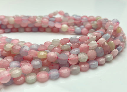 6 mm Micro Faceted Diamond Cut Morganite Flat Coin Disc Shape Gemstone Beads Genuine Natural Aquamarine Rose Quartz 15 Inches Strand #3163