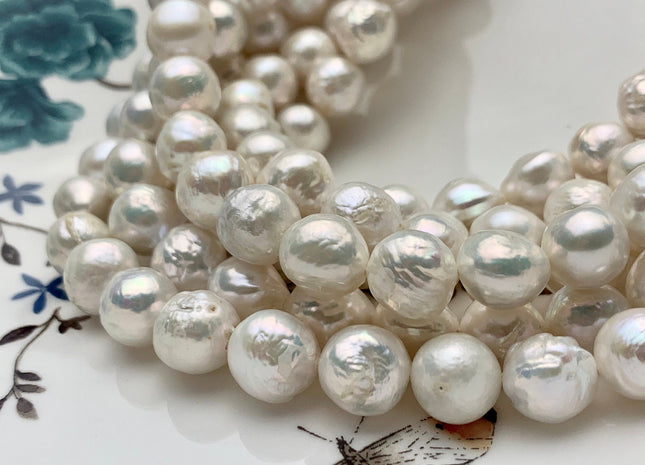11-12 mm AA Natural White Baroque Edison Freshwater Pearl Beads Genuine High Luster Cultured Baroque Edison Pearls 32 Pieces #P1323