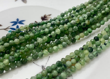 2.5mm 3.5mm AA Micro Faceted Round Canadian Nephrite Jade Gemstone Beads Genuine Natural Green Jade 15 Inches Strand #3640