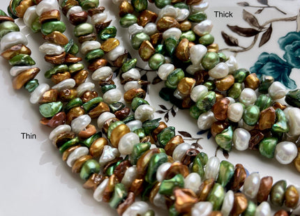8-10 mm Green Champagne Brown Natural White Keshi Freshwater Pearl Beads Genuine High Luster Center Drilled Rondelle Disc Beads #P1885