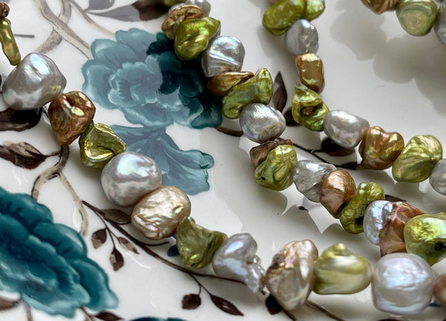 9-11mm AA High Luster Gray Green Champagne Brown Color Keshi Nugget Freshwater Pearl Beads Genuine Center Drilled Keshi Nugget Pearls #P1887