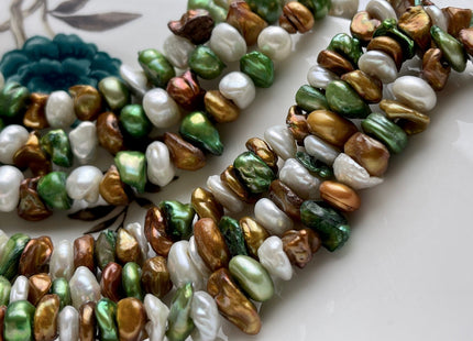 8-10 mm Green Champagne Brown Natural White Keshi Freshwater Pearl Beads Genuine High Luster Center Drilled Rondelle Disc Beads #P1885