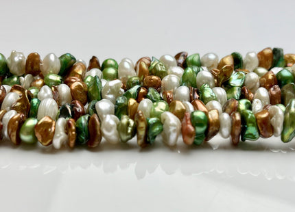 8-10 mm Green Champagne Brown Natural White Keshi Freshwater Pearl Beads Genuine High Luster Center Drilled Rondelle Disc Beads #P1885