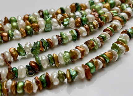 8-10 mm Green Champagne Brown Natural White Keshi Freshwater Pearl Beads Genuine High Luster Center Drilled Rondelle Disc Beads #P1885