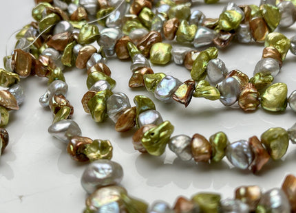 9-11mm AA High Luster Gray Green Champagne Brown Color Keshi Nugget Freshwater Pearl Beads Genuine Center Drilled Keshi Nugget Pearls #P1887