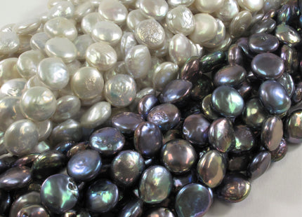 10-11mm AA Coin FreshwaterPearl Natural White Peacock 9-10mm Silver Genuine Cultured High Luster Flat Coin Pearls #381