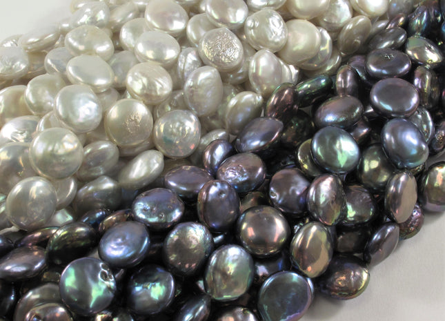 10-11mm AA Coin FreshwaterPearl Natural White Peacock 9-10mm Silver Genuine Cultured High Luster Flat Coin Pearls #381