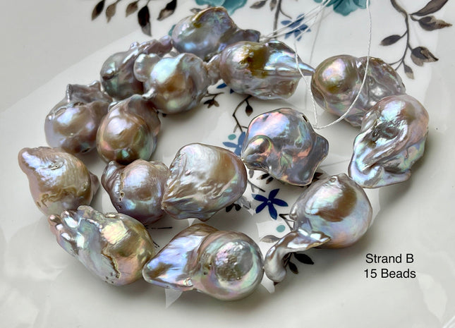 One-Of-A-Kind 16x20-20x30 mm AAA Very Rare HUGE Baroque Freshwater Pearl Bead Genuine Natural Seaweed Mauve Pink Baroque Pearls #P1922