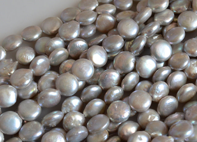 10-11mm AA Coin FreshwaterPearl Natural White Peacock 9-10mm Silver Genuine Cultured High Luster Flat Coin Pearls #381