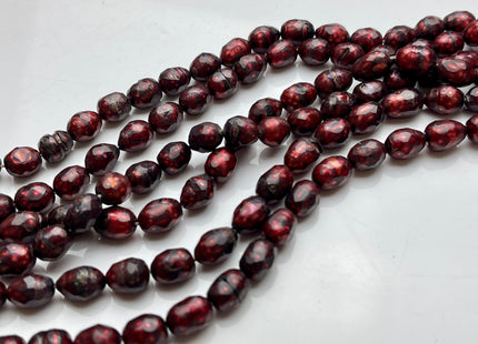6x8mm OR 7x9mm Dark Red /Burgundy Color Faceted Rice Oval Freshwater Pearl Beads Genuine Faceted Freshwater Pearls #175