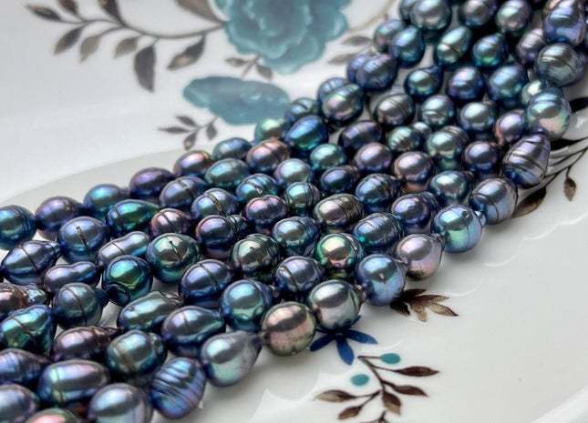7x8-9 mm High Luster Rainbow Blue Peacock Baroque Freshwater Pearl Beads Genuine Peacock Color Baroque Freshwater Pearls 46-47 Pieces #P1854