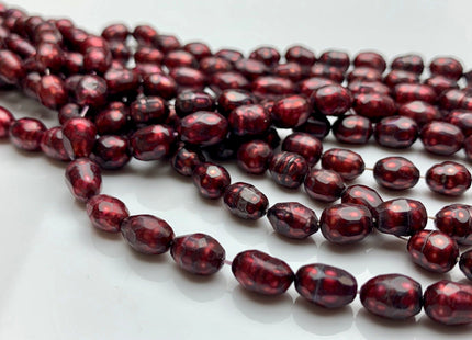 6x8mm OR 7x9mm Dark Red /Burgundy Color Faceted Rice Oval Freshwater Pearl Beads Genuine Faceted Freshwater Pearls #175