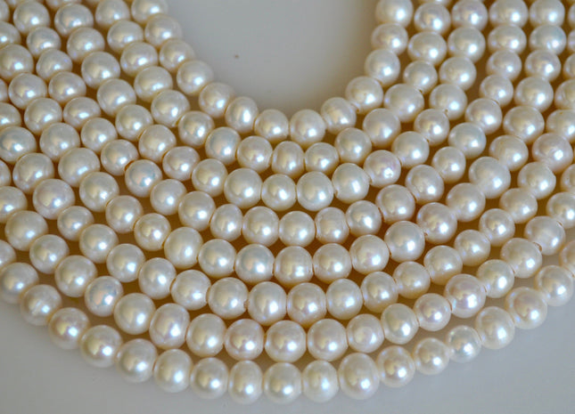 7.5 mm AA Half Strand Large Hole Potato Natural White Freshwater Pearls Beads Hole Size 1.2-2.1mm #900