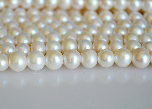7.5 mm AA Half Strand Large Hole Potato Natural White Freshwater Pearls Beads Hole Size 1.2-2.1mm #900