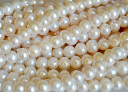 7.5 mm AA Half Strand Large Hole Potato Natural White Freshwater Pearls Beads Hole Size 1.2-2.1mm #900