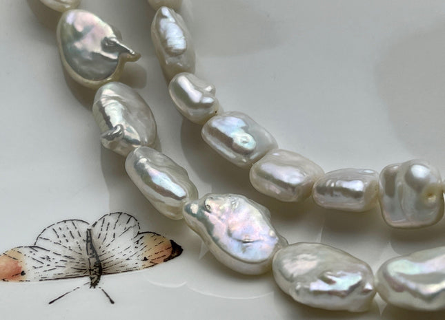 10-12x11-19 mm Natural White Freshwater Oval or Square Coin Pearls Cultured Genuine High Luster White Coin Pearl Freshwater Beads #P2054