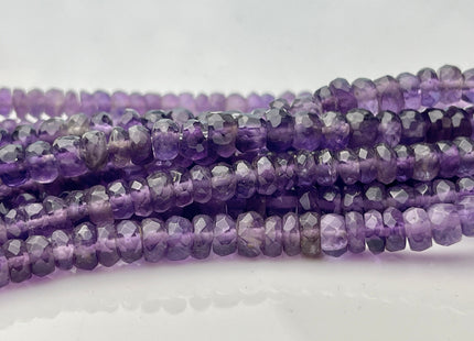5-8mm Natural Amethyst Large Hole Gemstone Beads Faceted Rondelle Genuine Purple Amethyst Beads Hole Size 1.0mm 8 Inches Strand #4231
