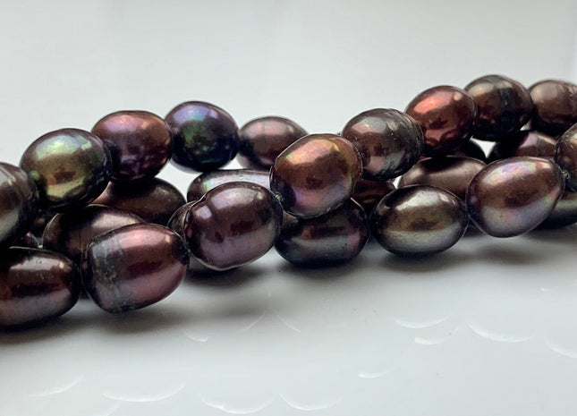 8-9x11 mm OR 9x12 mm Dark Brown Peacock Color Freshwater Rice/Oval Pearls Genuine Freshwater Rice Pearl Beads #1913