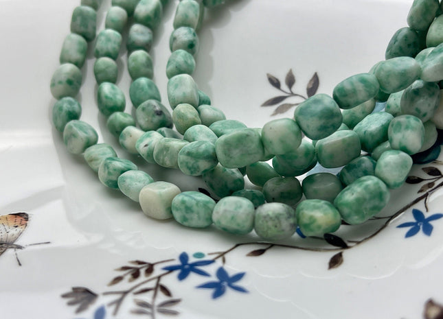 7-8x8-11mm 8-9x10-12mm Natural Green Tree Agate Gemstone Nugget Beads Turquoise and White Color Agate Beads #3853