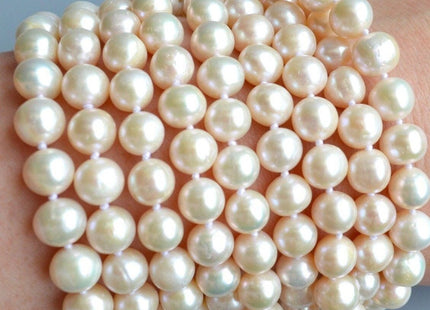 72 inches 8-8.5mm White OR Champange AAA Potato Genuine Freshwater Pearl Necklace, Bridal Pearl Necklace, Long Pearl Necklaces #121