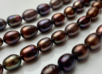 8-9x11 mm OR 9x12 mm Dark Brown Peacock Color Freshwater Rice/Oval Pearls Genuine Freshwater Rice Pearl Beads #1913