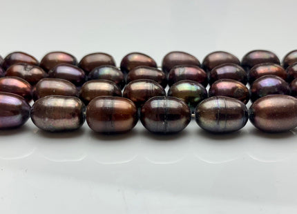8-9x11 mm OR 9x12 mm Dark Brown Peacock Color Freshwater Rice/Oval Pearls Genuine Freshwater Rice Pearl Beads #1913
