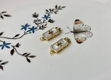 8x20 mm 925 Sterling Silver/Gold Extra Shiny Cross Shape Clasp Sterling Silver Findings Mother Of Pearl Silver Clasps #10284
