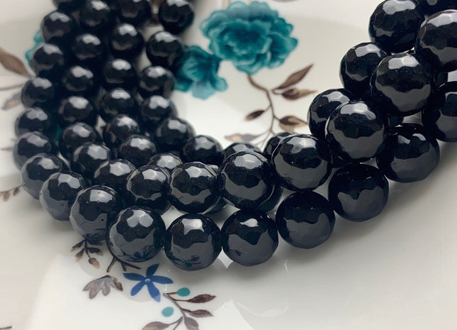 10mm 12mm 13mm 15mm Faceted Round Black Fire Agate Gemstone Beads Heat Treated Black Color Gemstone Agate 15.5 Inches Strand #2669