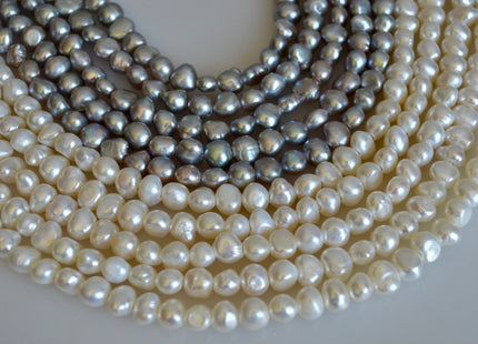 8-9 mm AA Large Hole Freshwater Pearl Nuggets Hole Size 2.1 mm, Natural White OR Silver Gray Color Genuine Nugget Pearls #87