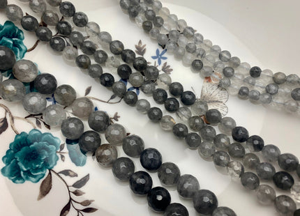 4mm 6mm 8mm AAA Faceted Round Cloudy Quartz Gemstone Beads Natural Light And Dark Gray Quartz Gemstone Loose Beads #2303