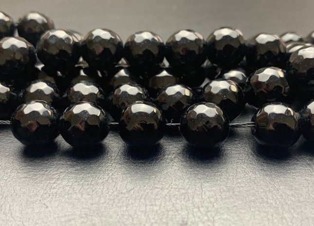 10mm 12mm 13mm 15mm Faceted Round Black Fire Agate Gemstone Beads Heat Treated Black Color Gemstone Agate 15.5 Inches Strand #2669