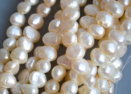 8-9 mm AA Large Hole Freshwater Pearl Nuggets Hole Size 2.1 mm, Natural White OR Silver Gray Color Genuine Nugget Pearls #87