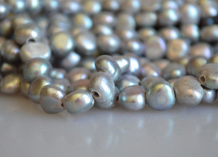 8-9 mm AA Large Hole Freshwater Pearl Nuggets Hole Size 2.1 mm, Natural White OR Silver Gray Color Genuine Nugget Pearls #87