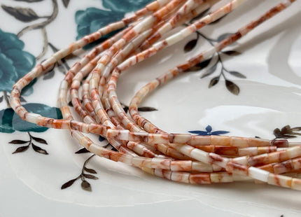 2x4 mm Tube Shape Natural Web Jasper Gemstone Beads Genuine Salmon Pink White Jasper Gemstones Loose Spacer Beads 15.5 Inches Strand #3912