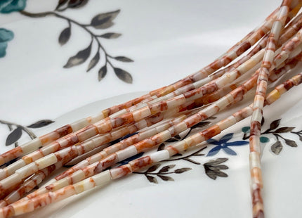 2x4 mm Tube Shape Natural Web Jasper Gemstone Beads Genuine Salmon Pink White Jasper Gemstones Loose Spacer Beads 15.5 Inches Strand #3912
