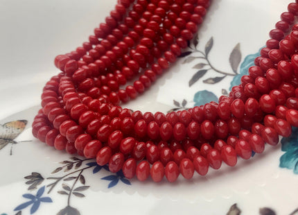 3x5mm 4x6mm Red Bamboo Coral Rondelle Gemstone Beads 15.5 Inches Strand #3568