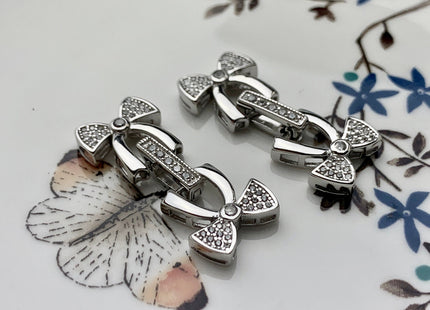 13x30mm 925 Sterling Silver Double Bow Tie Shape Clasp Genuine Sterling Silver Findings 925 Sterling Silver Clasps w/CZ DIY Jewelry #10109