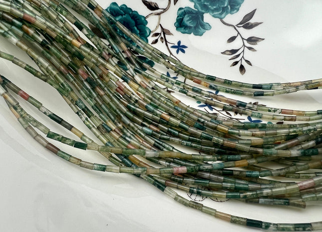 2x4 mm Tube Shape Indian Agate Gemstone Beads Genuine Green And Brown Color Agate Gemstones Loose Spacer Beads 15.5 Inches Strand #4209