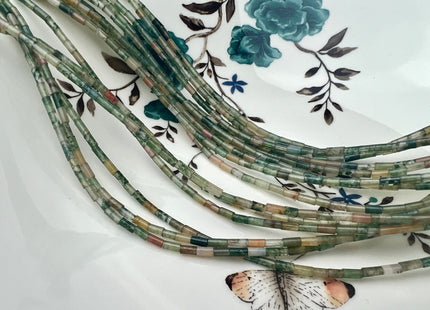 2x4 mm Tube Shape Indian Agate Gemstone Beads Genuine Green And Brown Color Agate Gemstones Loose Spacer Beads 15.5 Inches Strand #4209