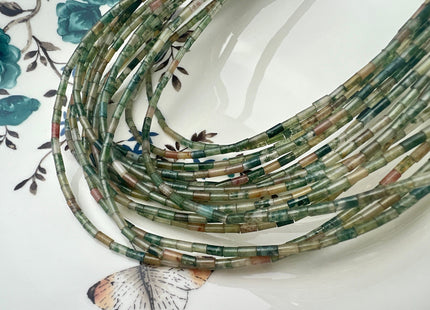 2x4 mm Tube Shape Indian Agate Gemstone Beads Genuine Green And Brown Color Agate Gemstones Loose Spacer Beads 15.5 Inches Strand #4209