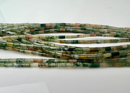 2x4 mm Tube Shape Indian Agate Gemstone Beads Genuine Green And Brown Color Agate Gemstones Loose Spacer Beads 15.5 Inches Strand #4209