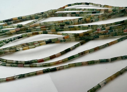 2x4 mm Tube Shape Indian Agate Gemstone Beads Genuine Green And Brown Color Agate Gemstones Loose Spacer Beads 15.5 Inches Strand #4209