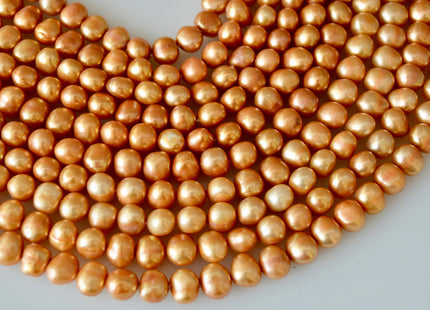 7-8mm Potato Nugget Copper/Pinkish & Yellow Color Freshwater Pearl Beads #925