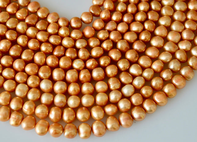 7-8mm Potato Nugget Copper/Pinkish & Yellow Color Freshwater Pearl Beads #925