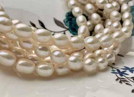 8x10 mm AAA Rice/Oval White Natural Freshwater Pearls, Genuine Freshwater Pearl, Natural White Rice Pearl, High Luster Pearls #1043