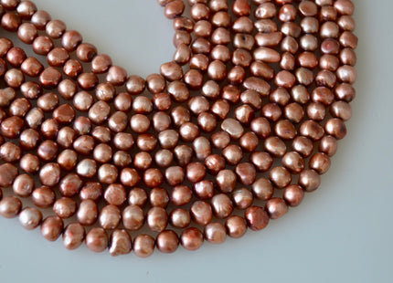 7-8mm Potato Nugget Copper/Pinkish & Yellow Color Freshwater Pearl Beads #925