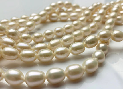 8x10 mm AAA Rice/Oval White Natural Freshwater Pearls, Genuine Freshwater Pearl, Natural White Rice Pearl, High Luster Pearls #1043
