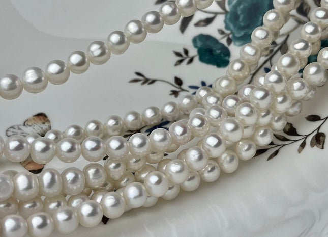 WHOLESALE 7-7.5 mm AAA Natural White Semi Round Freshwater Pearl Beads Genuine High Luster White Cultured Freshwater Pearls #1648