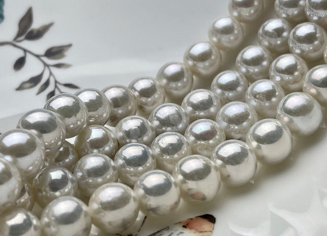 9.5-11.5 mm AAA Natural White Half Strand Large Hole Freshwater Edison Pearl Beads Hole Size 2.2 mm Genuine Extra Shiny Round Pearl #P1870